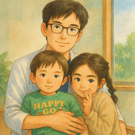 院長と子供たちのイラスト